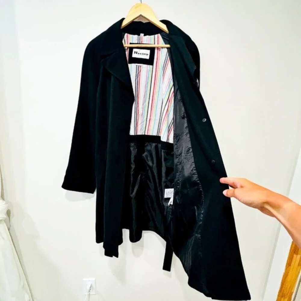 NYGARD‎ COLLECTION Black Button Front Belted Trench Coat Large - Picture 11 of 12